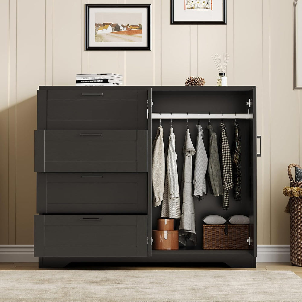 IDEALHOUSE 43.3'' H Armoire Wardrobe Closet with 4 Drawers, Wooden Dr...