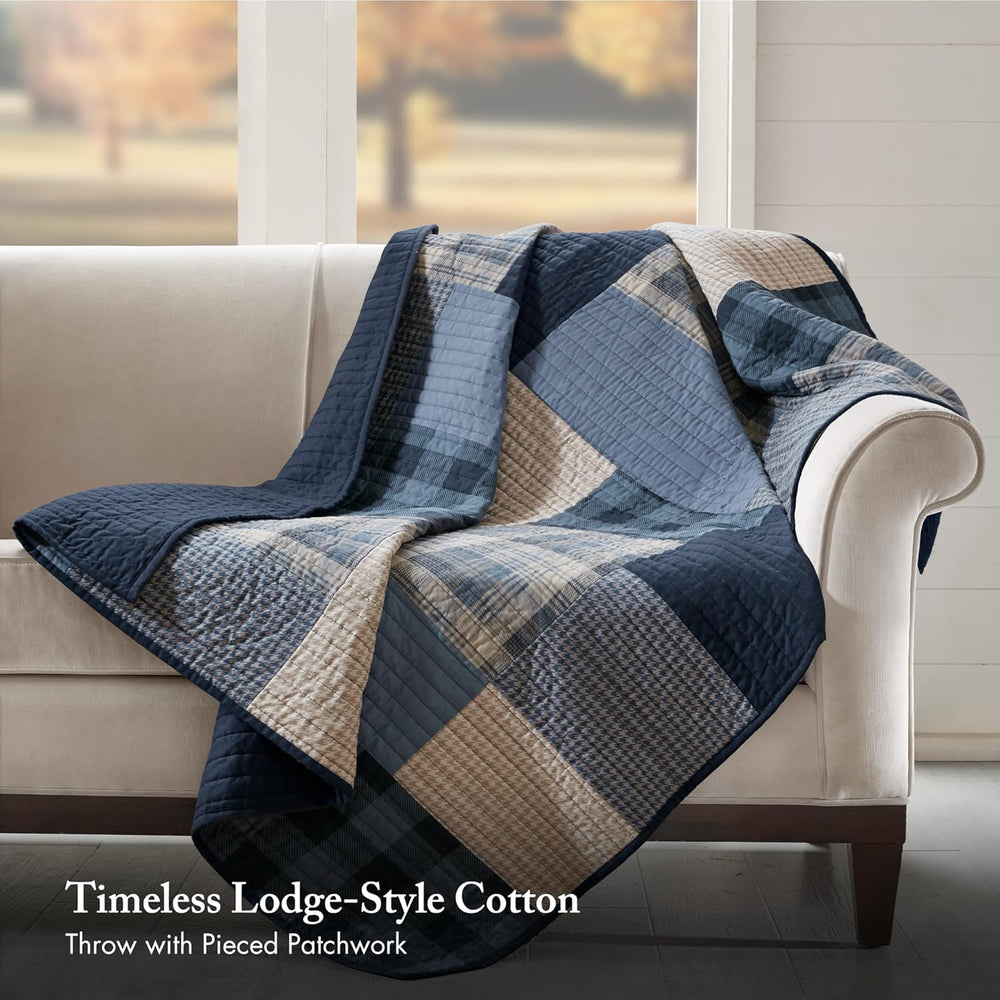Woolrich Reversible 100% Cotton Throw Cabin Lifestyle Plaid Design - All Seas...