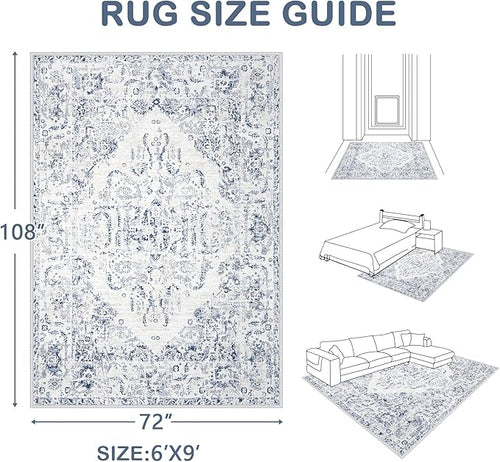 6x9 Area Rugs for Living Room: Washable Rug Vintage Large Rugs Soft Non Slip - Image 2