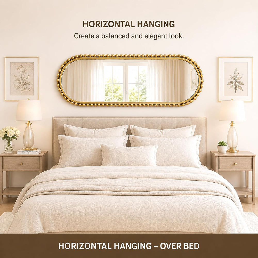 20"x53" Oval Full Length Wall Mirror, Unique Bold Beaded Frame