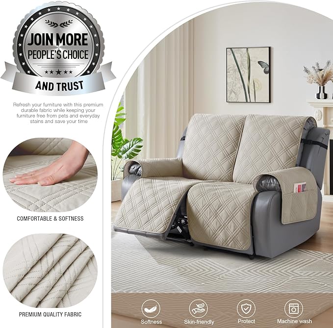 TAOCOCO 100% Waterproof Loveseat Recliner Cover, Non Slip Split Loveseat Covers - Image 2
