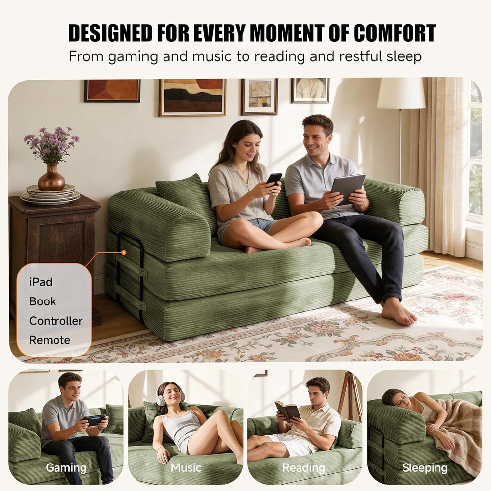 79" Memory Foam Sofa Bed, Convertible Futon Boneless Couch for Living Room