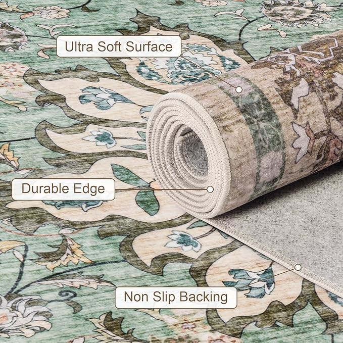 6x9 Area Rugs Living Room Rug: Washable Vintage Distressed Floral Rug No Slip - Image 7
