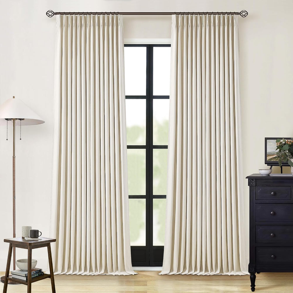 TWODRAPES Cream Beige Linen Blackout Curtains Pinch Pleated 102 Inches Long