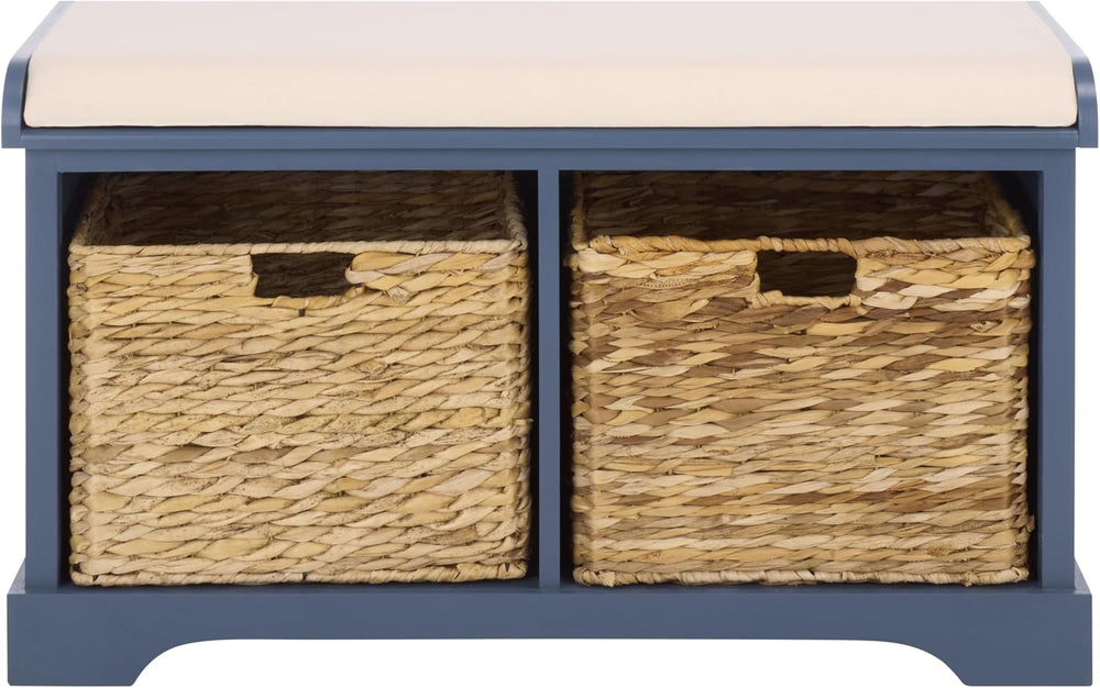 SAFAVIEH Furniture - Freddy 2-Basket Storage Bench - Blue - Solid Wood - Coas...