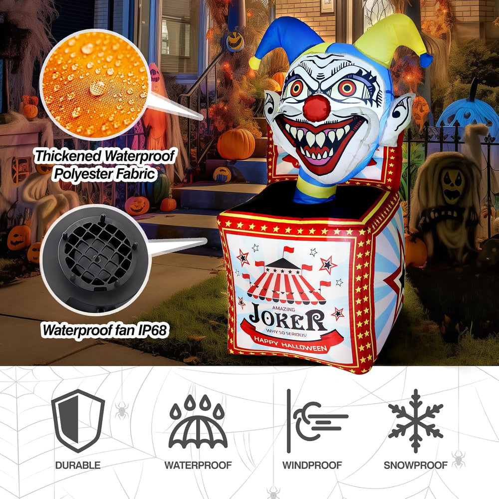 WBHome 5 Ft Halloween Inflatable Circus Clown Box Outdoor Decorations, Blow U...