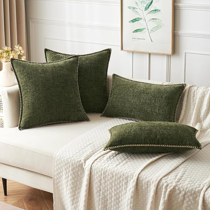 MIULEE Pack of 2 Couch Throw Pillow Covers 18x18 Inch Olive Green Farmhouse - Image 5