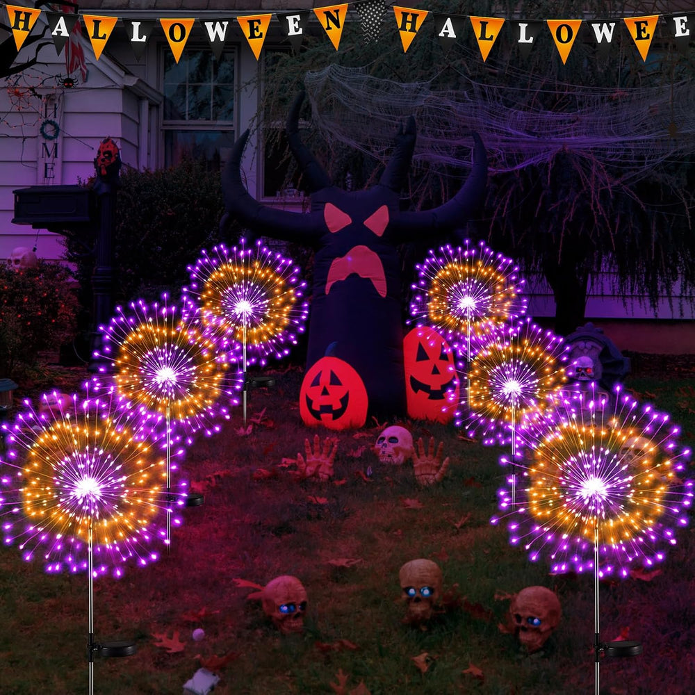 Tujoe 9 Pcs Halloween Solar Firework Lights, Orange Purple Dual