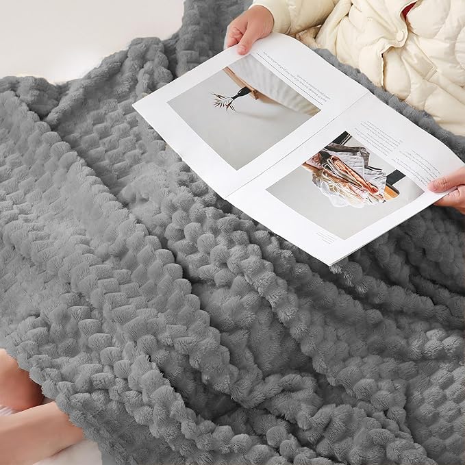 Puncuntex Grey Throw Blanket 90"×90" inches Fuzzy 3D Jacquard Decorative - Image 5