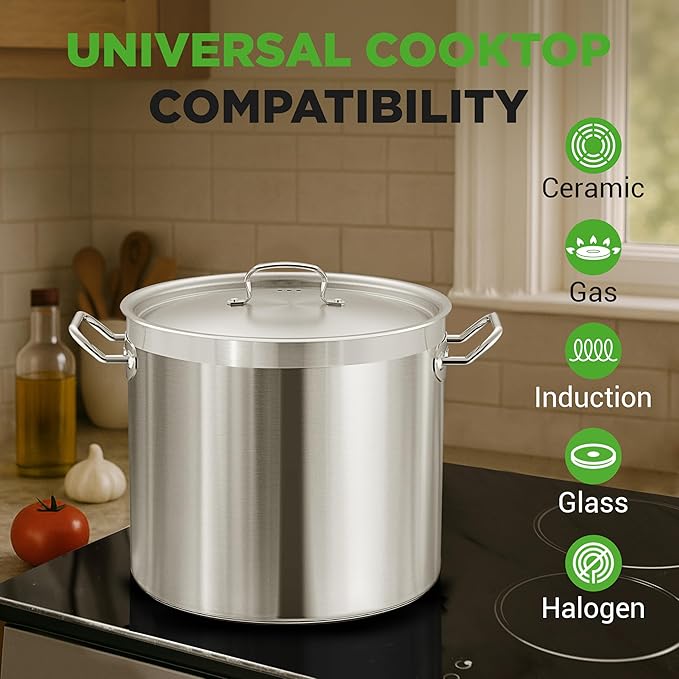 Stainless Steel Cookware Stockpot, 30 Quart Heavy Duty Induction Soup Pot