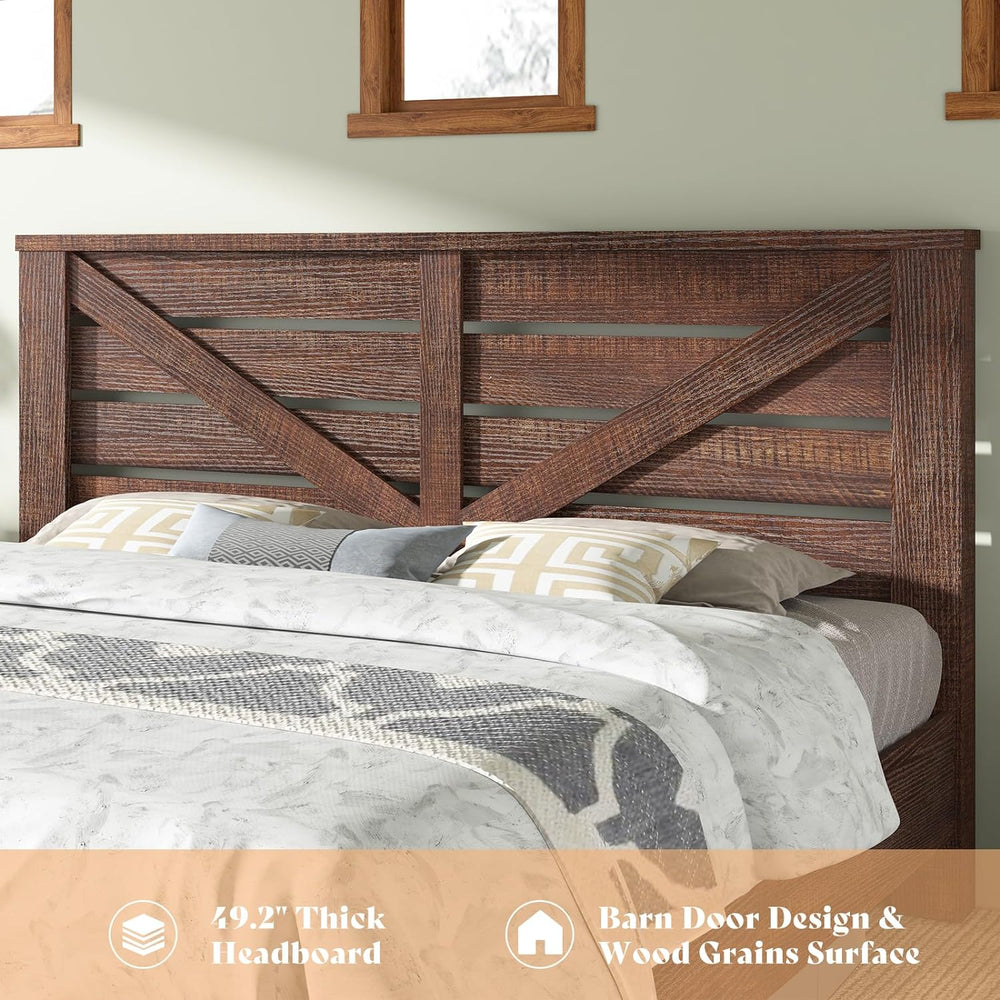 AMERLIFE Farmhouse Full Size Bed Frame with Barn Door Storage, Rustic Brown