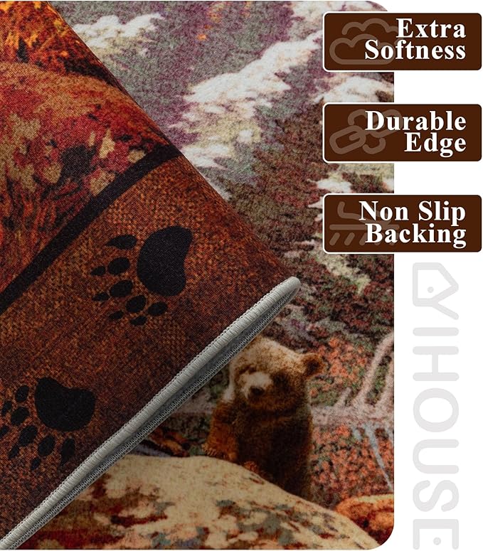 YIHOUSE Rustic Cabin Area Rug for Bedroom 6x9, Machine Washable Woodland Bear - Image 4