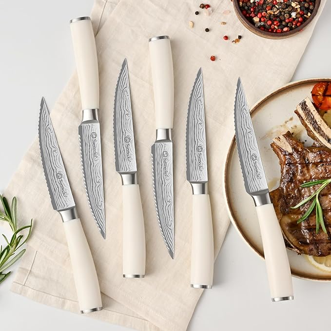Sunnecko Knife Set with Block and Sharpener, 15 Piece Kitchen Knife Block Set