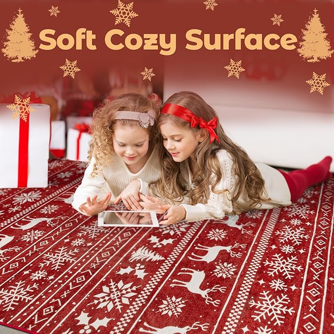 Christmas Runner Rug 2x6 Washable Rugs, Boho Christmas Tree Snowflake Rug - Image 5