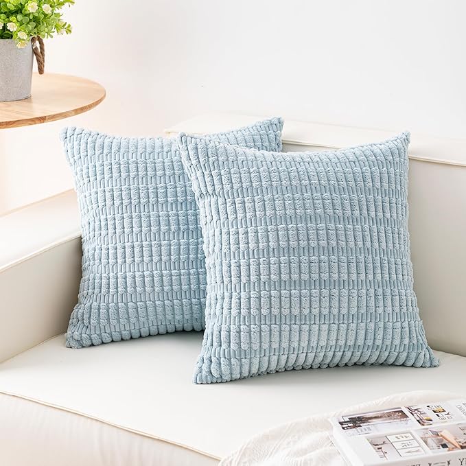 Pack of 2 Corduroy Decorative Throw Pillow Covers 24x24 Inch Soft Striped by Unknown