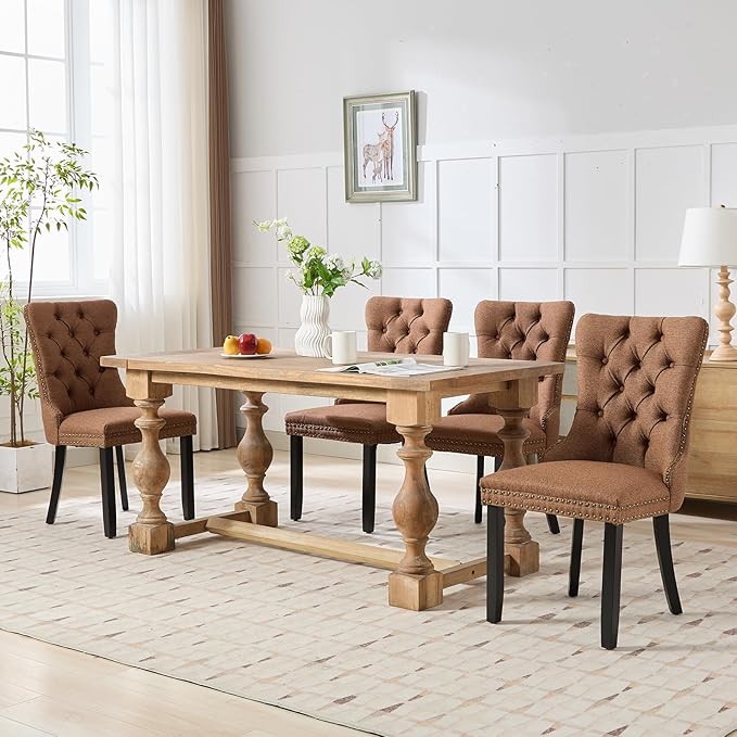Modern Dining Chairs Set of 4, Tufted Upholstered Dining Chairs with Solid Wo...