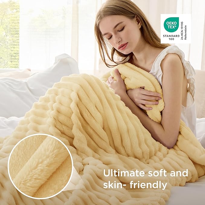 Bedsure GentleSoft Custard Yellow Fleece Throw Blanket - Image 4
