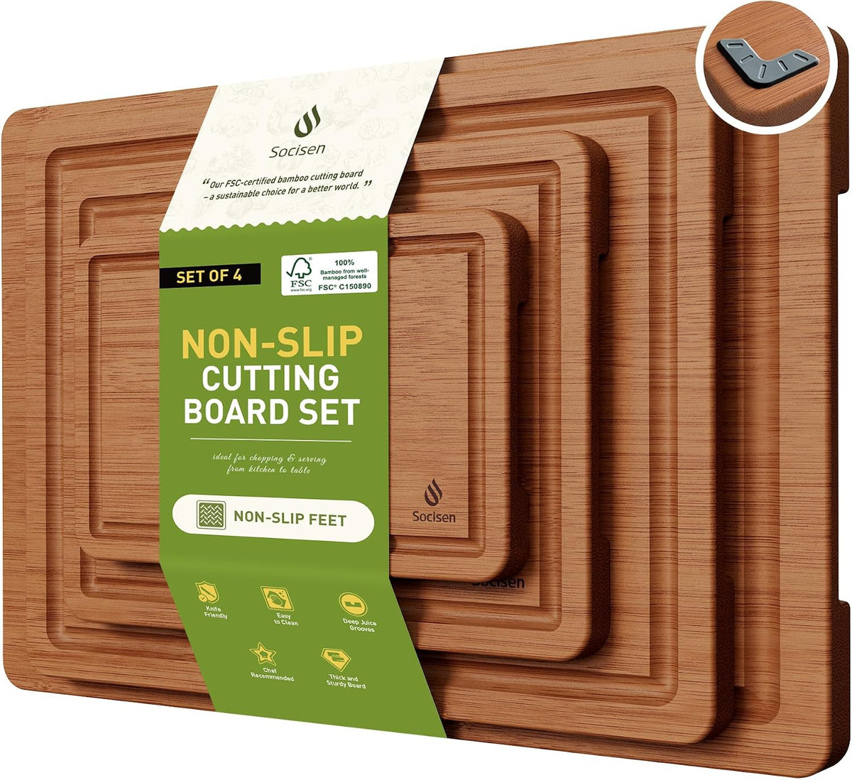 Bamboo Cutting Board Set Non Slip Feet Over Sink Father Day Dad Parents Papa
