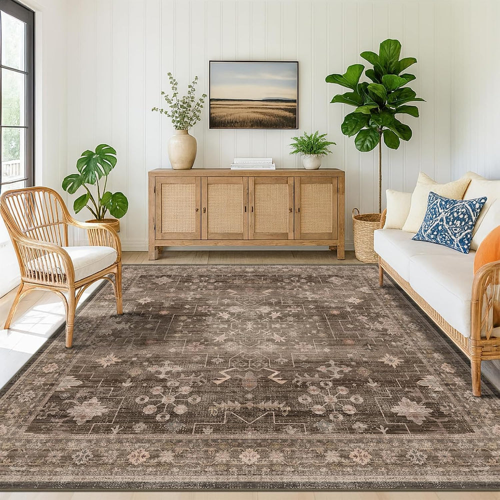 Washable 8x8 Square Rugs for Living Room - Vintage Large Carpet for Dining Ro...