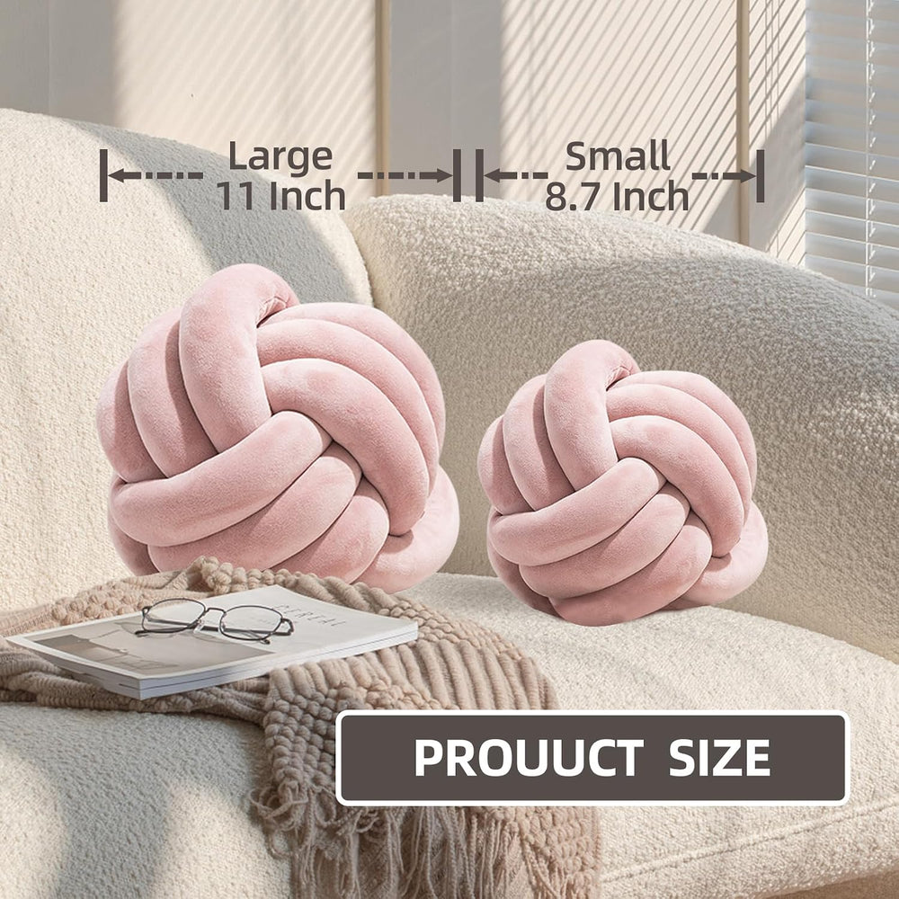 2 Pcs Knot Ball Pillow Sage Throw Pillows Plush Round Cushion 8.7"