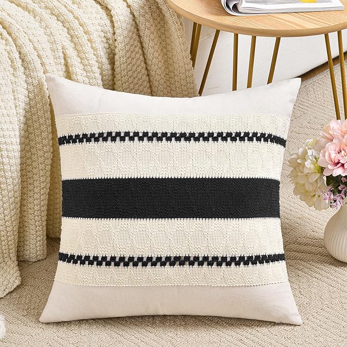 Fancy Homi Set of 1 Boho Black Euro Decorative Throw Pillow Cover 26x26 Inch by Fancy+Homi