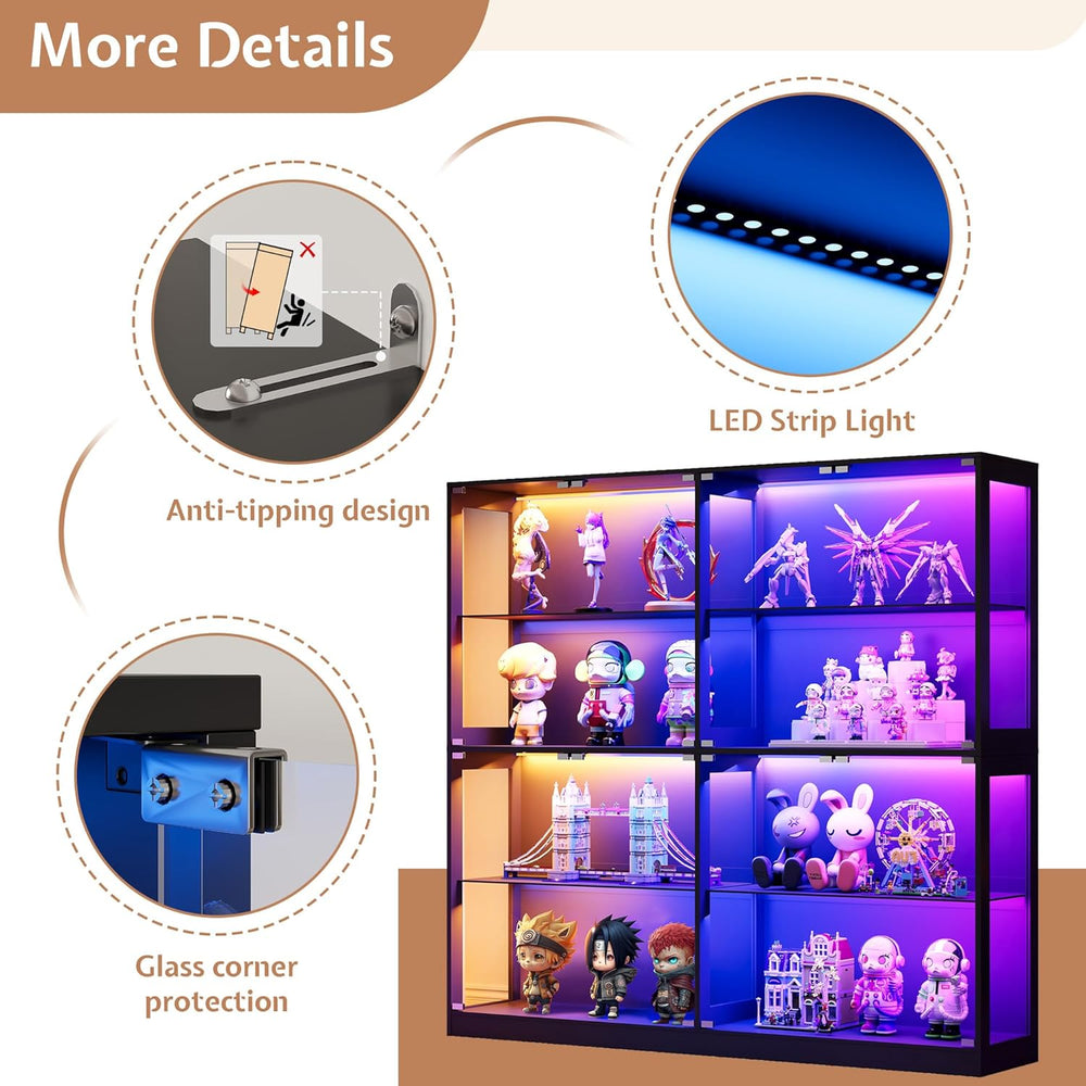 Jocisland 45x16 Inch Display Cabinet with Glass Doors and RGB Lights, 4-Tier ...