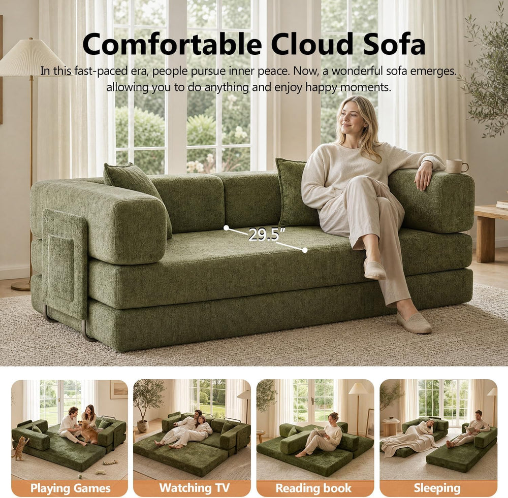 79" Boneless Couch for Living Room, Futon Sleeper Sofa Bed