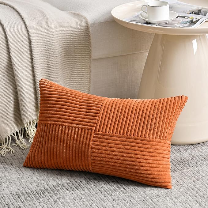 Fancy Homi 2 Packs Orange Long Lumbar Decorative Throw Pillow Covers 12x24 Inch - Image 2