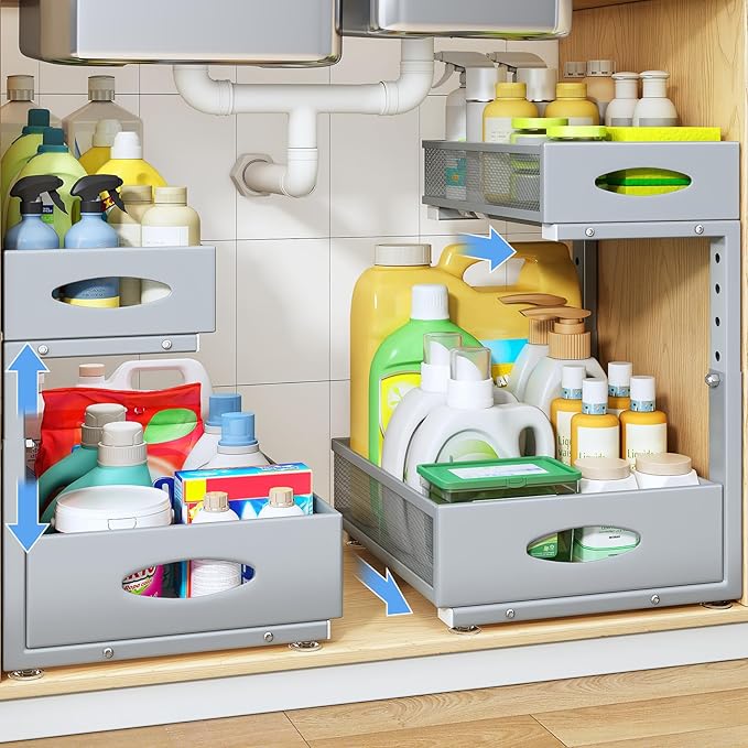 Under Sink Organizer, 2 Tier Pull Out Under Cabinet Organizer Shelf by PXRACK