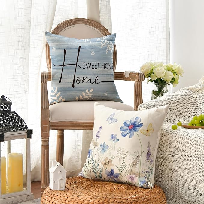AVOIN colorlife Spring Saying Flowers Butterfly Bird Throw Pillow Covers - Image 3