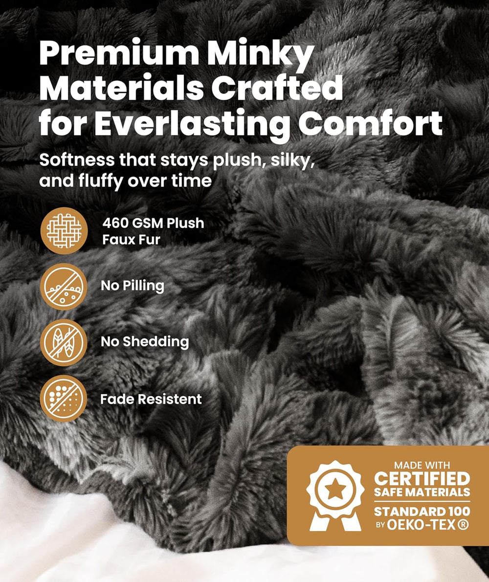 Everlasting Comfort Soft & Comfortable Gray Faux Fur Throw Blanket for Co...