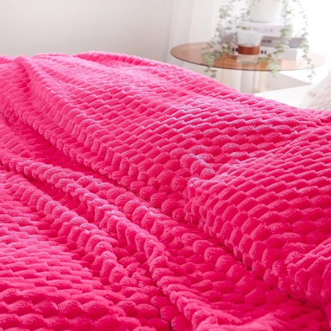 Puncuntex Hot Pink Throw Blanket 108"×90" inches Fuzzy 3D Jacquard Decorative - Image 3