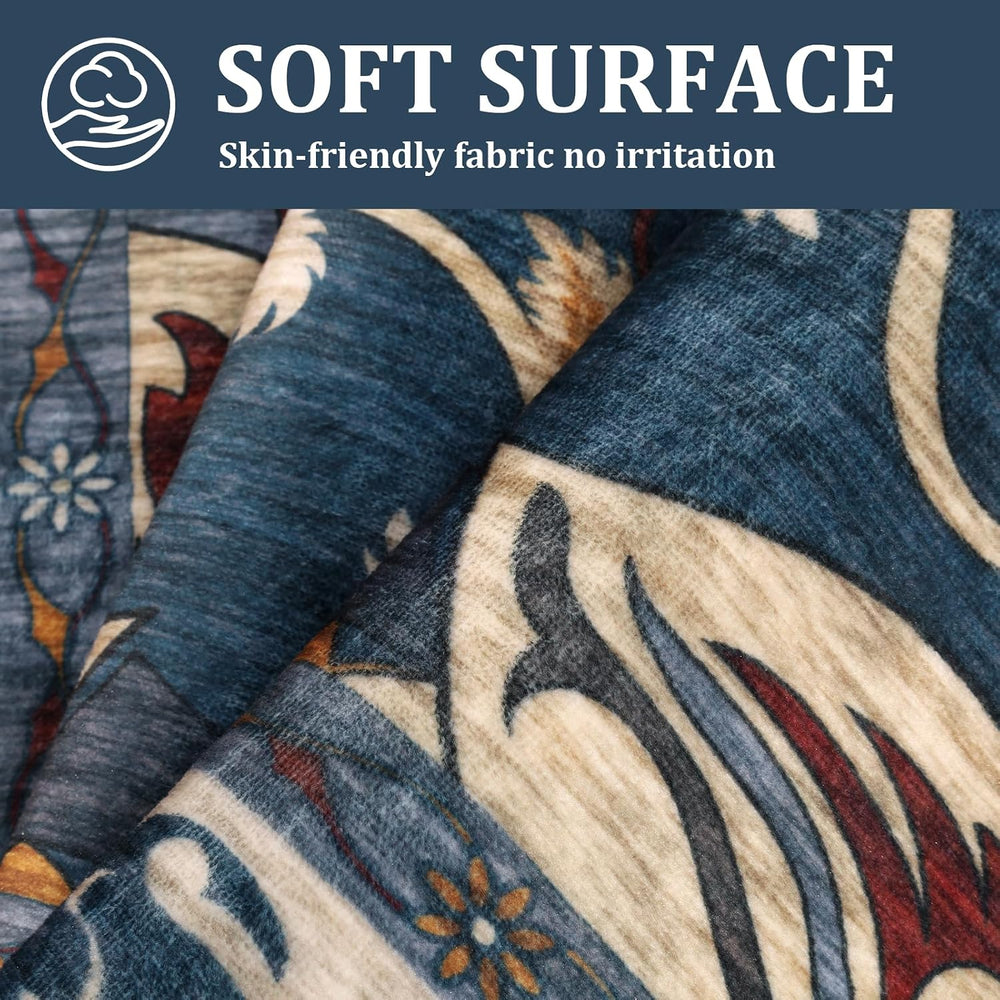 8x10 Area Rug for Large Living Room,Blue Retro Non-Slip Low Pile Rug Carpet