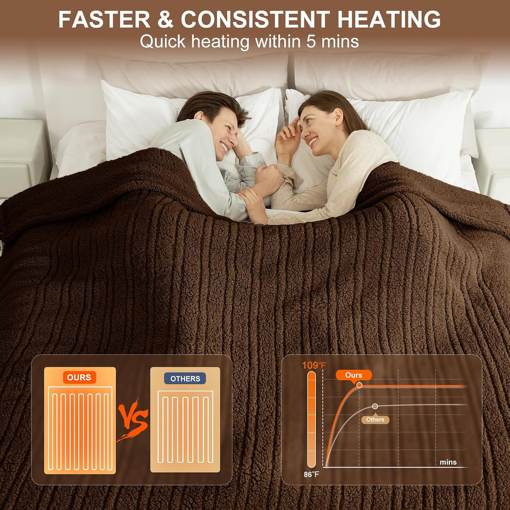 Heated Blanket Queen Size Single Control with Fast Heating, Brown