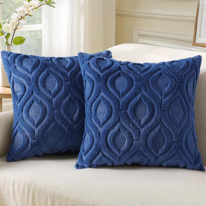decorUhome Throw Pillow Covers 20x20 Inch Set of 2, Soft Plush Faux Wool Dark by decorUhome