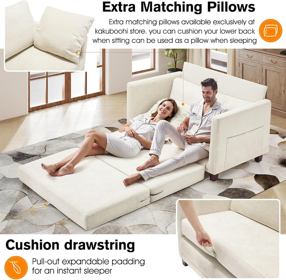 51" Loveseat Sleeper Sofa Bed, Chenille Convertible Floor Sofa Bed for S...