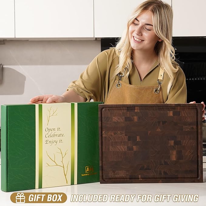 AZRHOM Large End Grain Walnut Wood Cutting Board 17x13x1.5 in Thick Butcher - Image 3