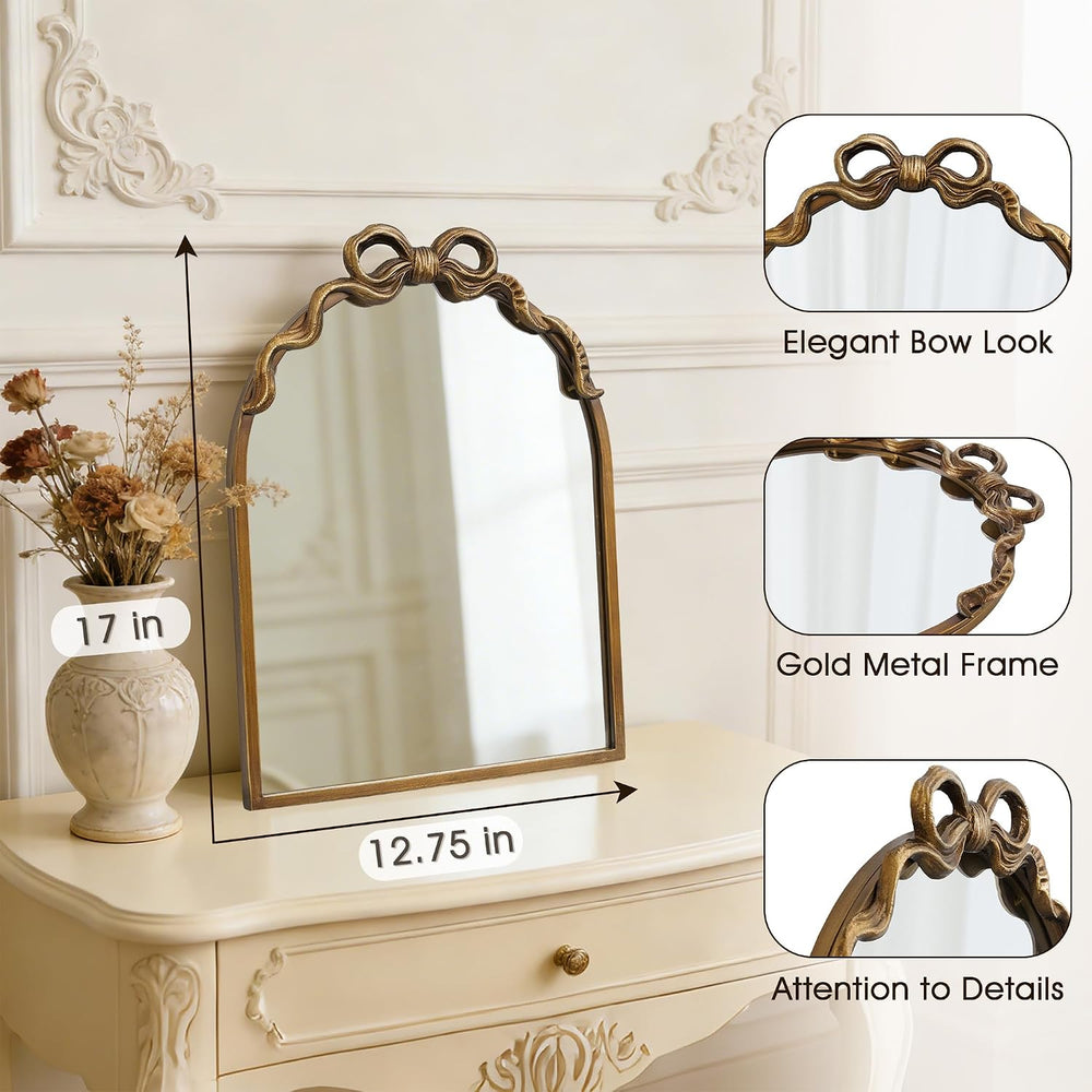 Gold Bow Vintage Small 13x17 Arch Unique Wall Ornate Antique Mirror