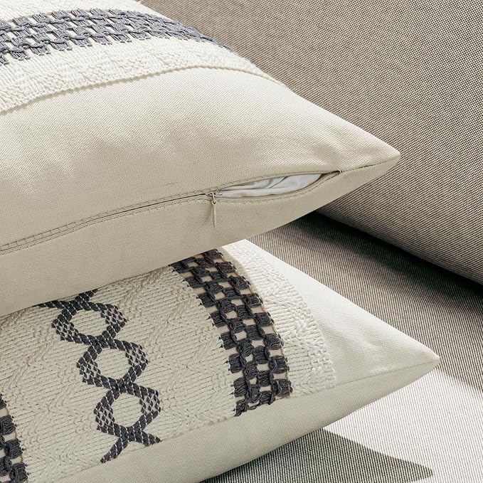 MIULEE Set of 2 Gray Boho Decorative Lumbar Pillow Covers 12x20 Inch Farmhouse - Image 5