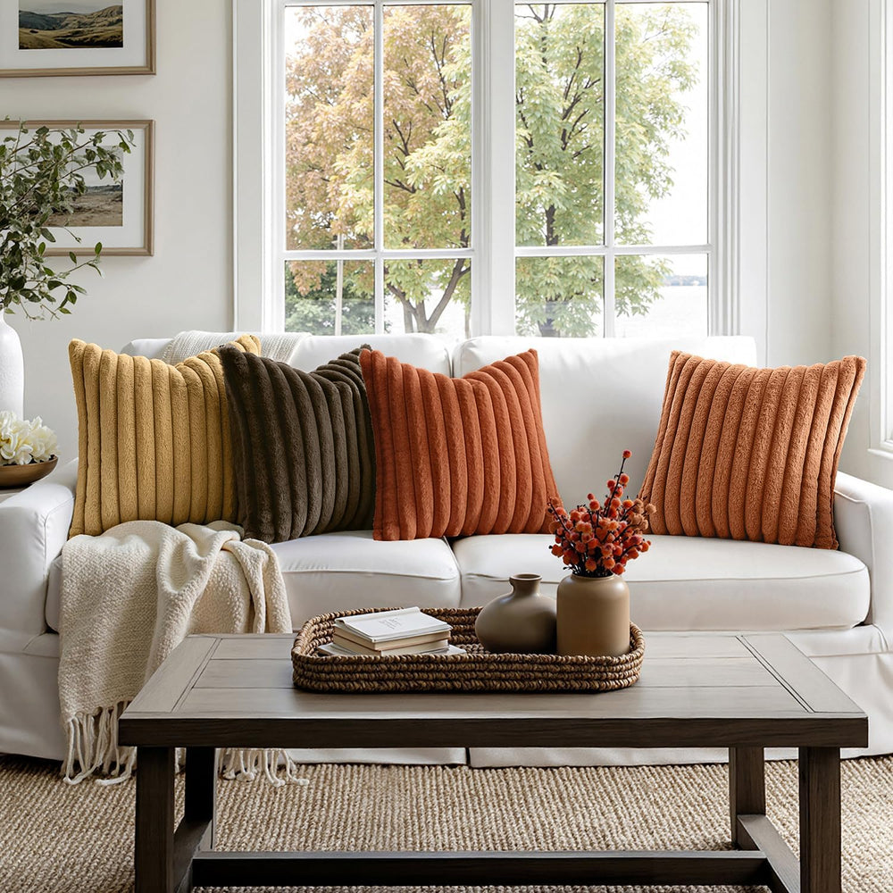 MIULEE Fall Rust Orange Faux Fur Plush Decorative Throw Pillow Covers18x18