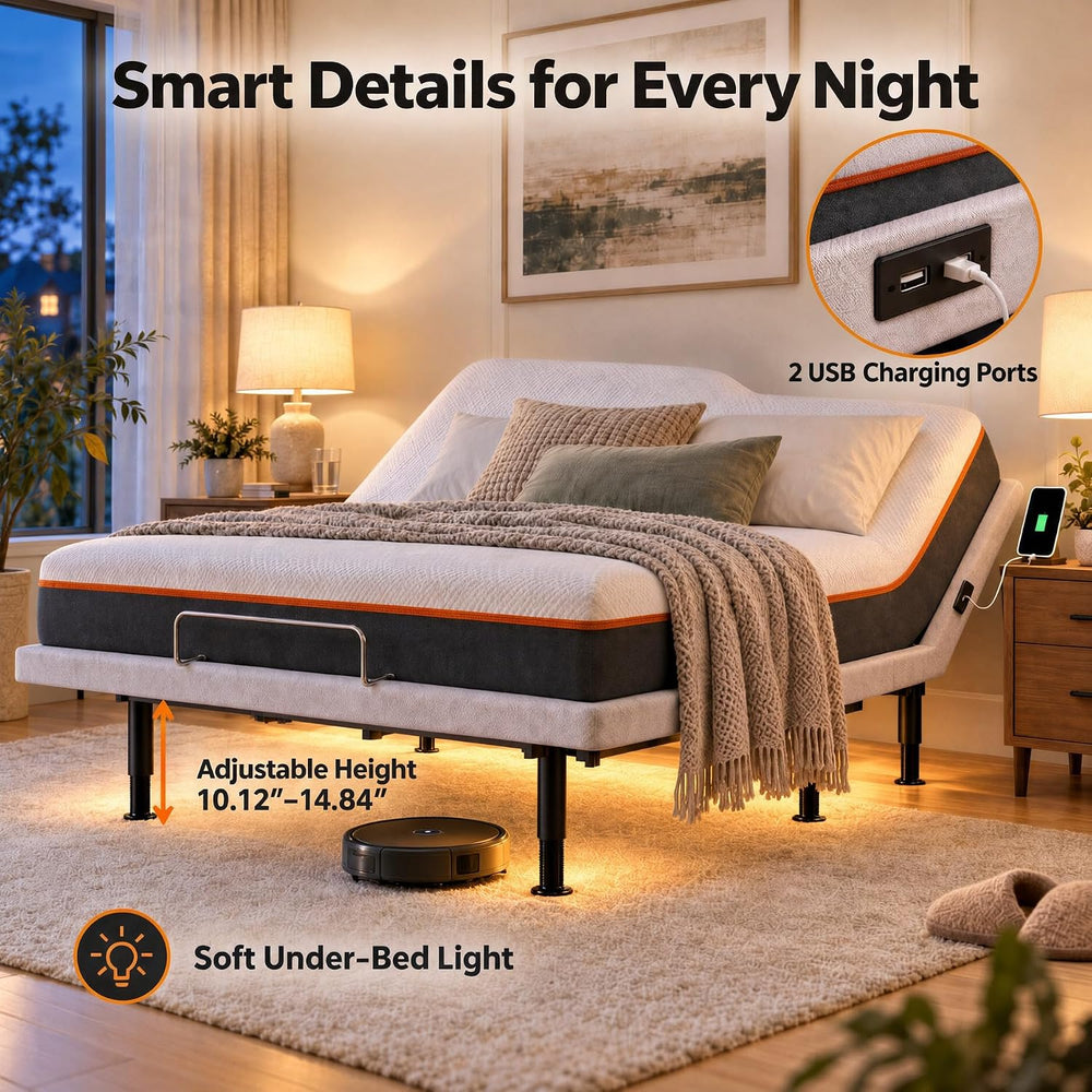 Adjustable Bed Frame Full Size with Wireless Remote, Head Foot Incline, USB, ...