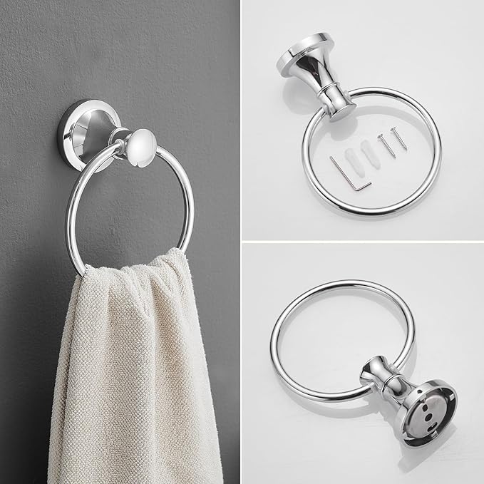 RUMOSE Toilet Paper Holder and Hand Towel Ring Polished Chrome Wall Mount - Image 7