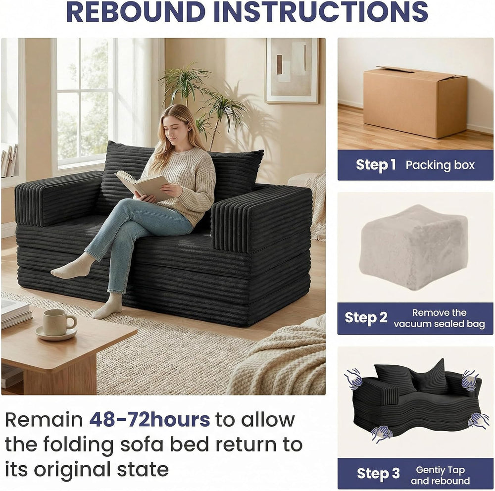 Convertible Sofa Bed, 4-in-1 Boneless Loveseat with Removable Armrests Backre...