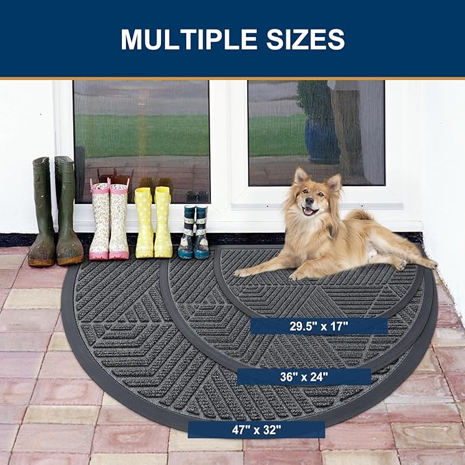Smiry Half Circle Front Door Mat Outside Entrance, Heavy Duty Sturdy Natural - Image 2