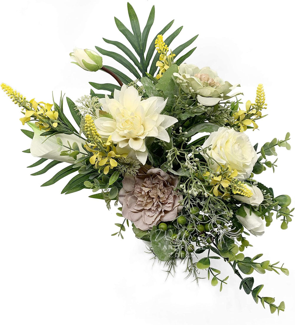 Faux Flowers in Ceramic Vase, Artificial Flower Arrangement Decoration for Ho...
