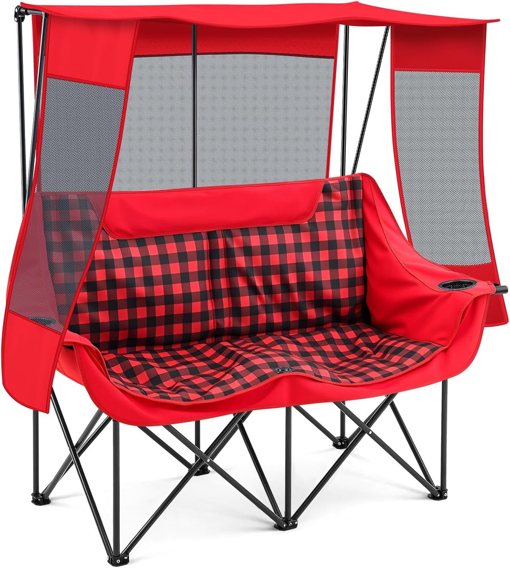 Teenyyou Double Camping Chair with Canopy - 2 Person Beach Chair with UV Sun ...