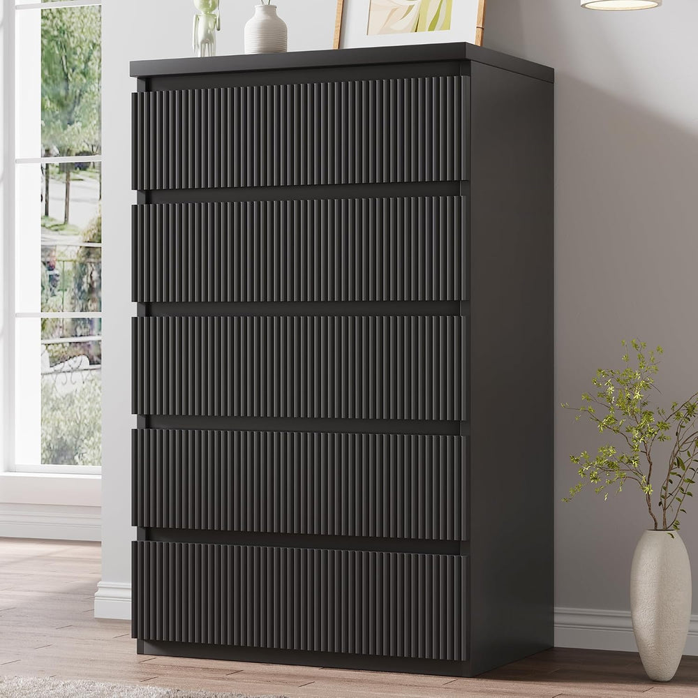 Jocoevol 5 Drawer Dresser, 43" Tall Dresser Chest of Drawers Fluted Desi...