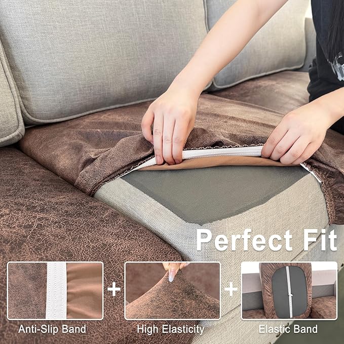 Leather Look Couch Cushion Covers Sofa Seat Slipcovers Sets Couches Furniture - Image 4