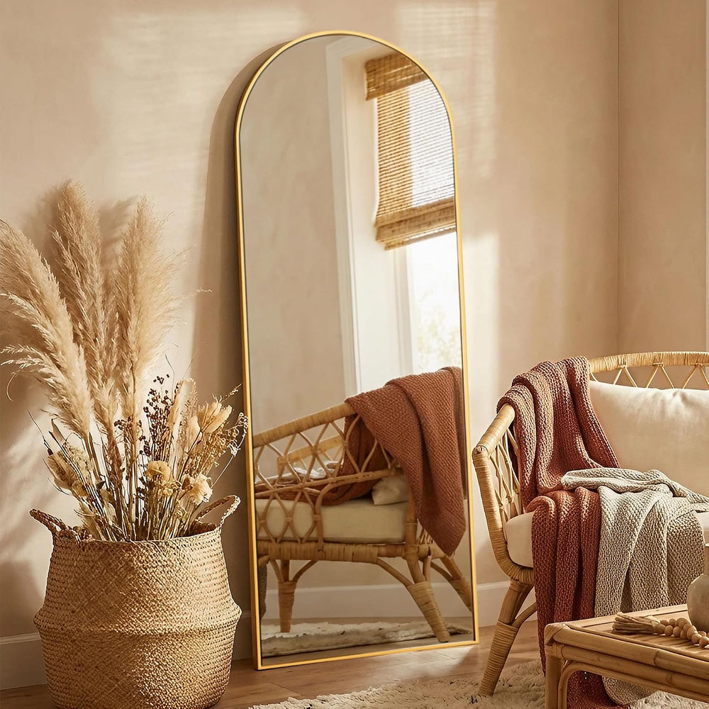 Alpen Gold Arched Full Length Mirror, X-Large 64x21 Floor Mirror with Stand