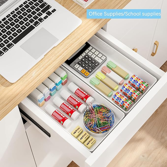 3 Pack White Large Size Plastic Drawer Organizer Tray Cutlery Utensil Makeups - Image 4